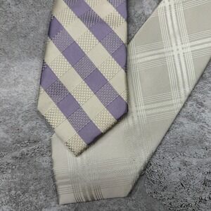 Express Tie Set Mens One Size Multicolor Plaids & Checks Silk Pointed 2 Neckties